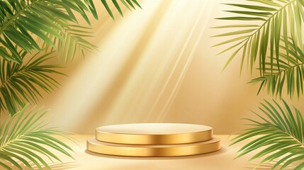 Obraz premium 3D Products Display Podium Scene with Palm Tree Background