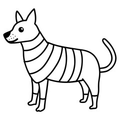 A dog dressed as a mummy for Halloween line art vector illustration 