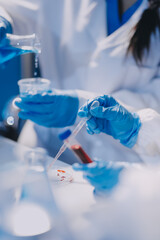 Microbiological research with a test tube and micropipette in close -up