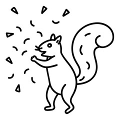 A squirrel throwing confetti at a celebration line art vector illustration 