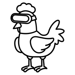  A chicken wearing 3D goggles line art vector illustration 