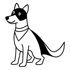 A dog dressed as a superhero with a cape line art vector illustration 