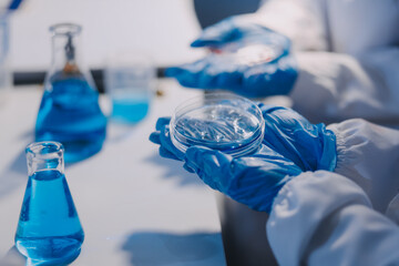 Microbiological research with a test tube and micropipette in close -up