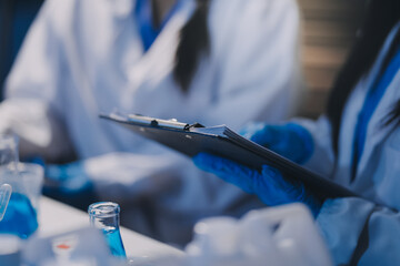 Microbiological research with a test tube and micropipette in close -up