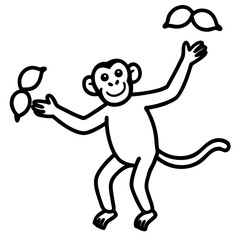 A monkey juggling bananas like a circus act line art vector illustration 