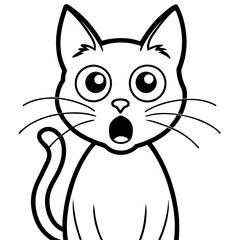 A surprised cat with exaggerated big eyes line art vector illustration 