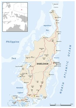 Road map of Babeldaob Island, Palau, Caroline Islands, Oceania