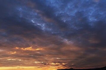 Sunset with cloud sky, Middle Franconia, Bavaria, Germany, Europe