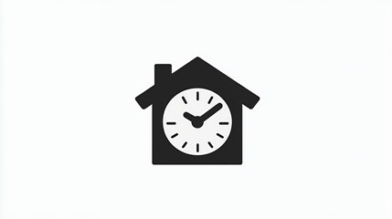 House clock icon, time management, white background, home design