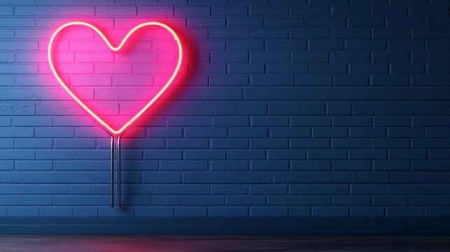 Neon Heart Sign on a Dark Blue Wall for National Compliment Day Celebration and Decoration Ideas