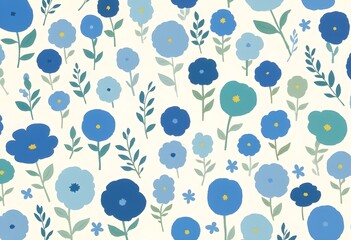 Cute floral background with small, colorful flowers in shades of blue, navy, and green
