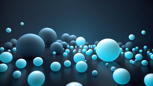 Graphic, Spherical Harmony. This digital artwork features an array of spheres, some glowing with an inner light, against a dark, reflective surface