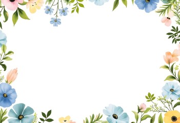 Fototapeta premium Cute floral background with small, colorful flowers in shades of blue, navy, and green