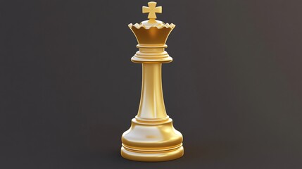 Luxurious 3D Gold Chess Piece King or Queen on Isolated Background