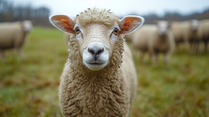 Sheep stares, farm pasture, flock, autumn, outdoors, agriculture, wool, animal, portrait, food