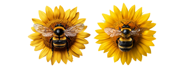 bee and sunflower isolated on transparent background