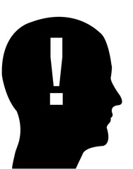 Head in profile with an exclamation mark, illustration