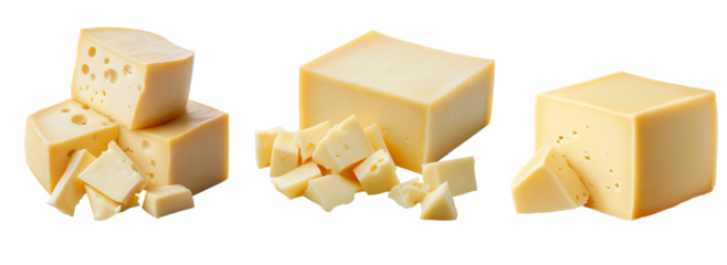 piece of orange cheese cube isolated on transparent background