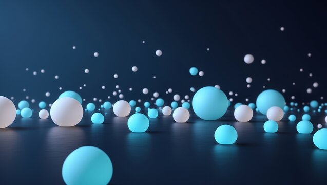 Graphic, Spherical Harmony. This digital artwork features an array of spheres, some glowing with an inner light, against a dark, reflective surface