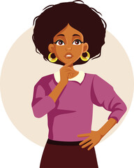 Vector Woman Thinking what to Do Cartoon Design Character. Lady overthinking a problem feeling anxious and pensive 