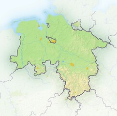 Lower Saxony, Germany, shaded relief map, Europe