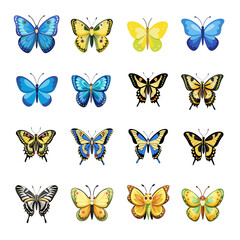 Set of butterflies isolated 