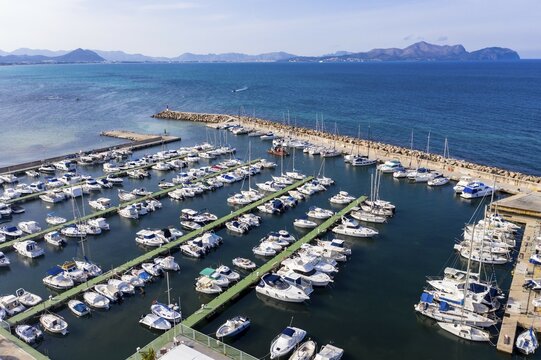 Aerial view, marina, Can Picafort, Majorca, Balearic Islands, Spain, Europe