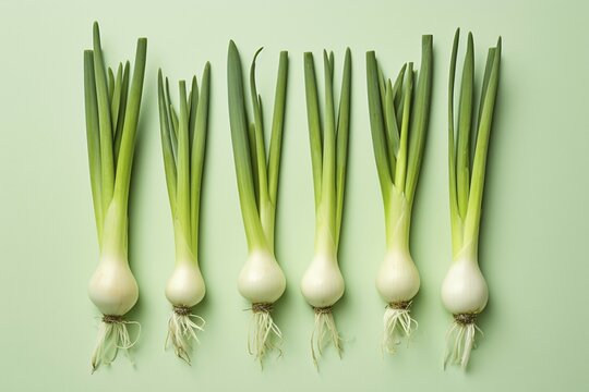 Leeks on pastel background. KI generiert, generiert, AI generated