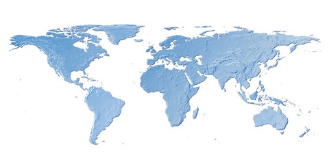 Light blue map of the world with relief structure on white, illustration