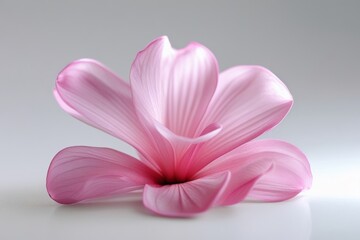 Beautiful macro image of a light pink bloom with intricate petals, perfectly isolated on a smooth white background