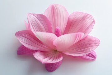 Obraz premium Beautiful macro image of a light pink bloom with intricate petals, perfectly isolated on a smooth white background