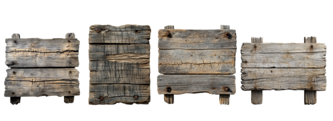 Wooden signboard viewed from the side showing isolated on transparent background
