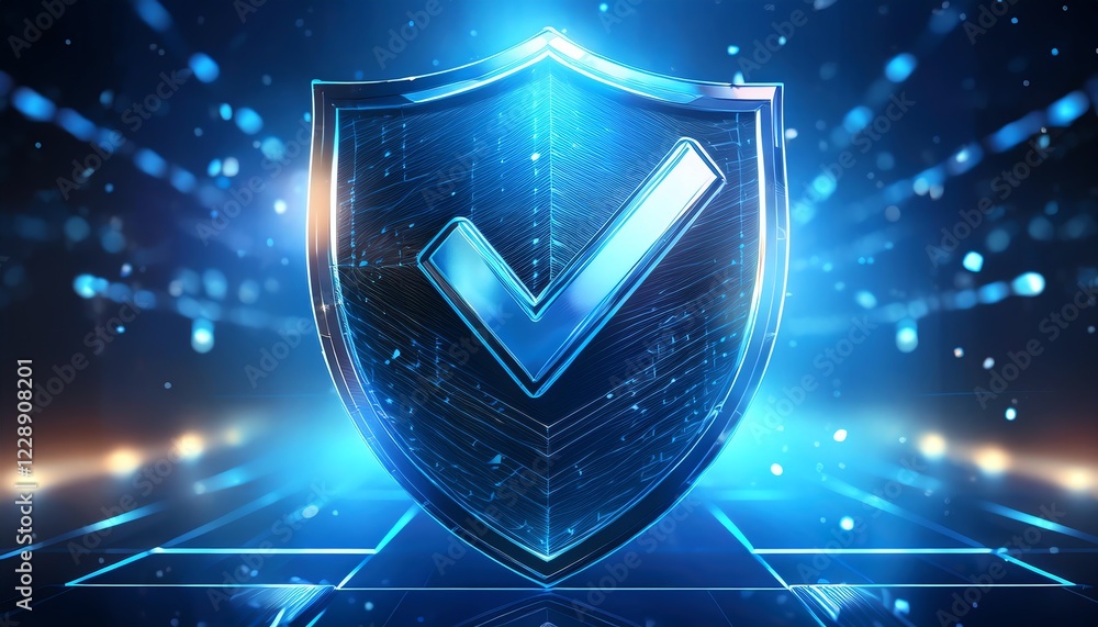 Aufkleber a digital shield with a checkmark, symbolizing security and protection, illuminated by blue light an