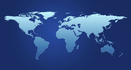 Light blue map of the world in front of a dark blue background