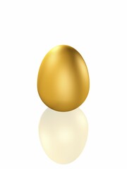 Golden egg on a shiny white surface, 3-D cutout