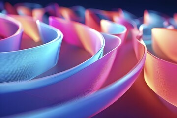 Illustration of abstract minimalist ribbon designs that rotate and change colors, creating a rhythm of anticipation, AI generated