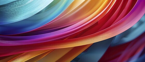 Illustration of abstract minimalist ribbon designs that rotate and change colors, creating a rhythm of anticipation, AI generated