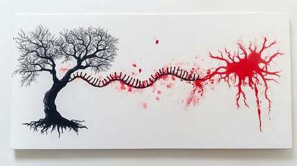 Abstract Black and Red Tree Spatter Artwork on White
