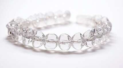 Obraz premium A dental-focused photograph of clear braces on teeth, highlighted against a clean white background.
