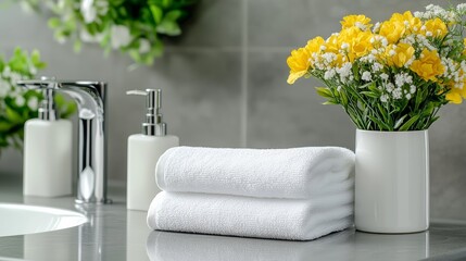 Elegant White Vase with Bright Yellow Flowers Creating a Beautiful Floral Display for Your Home or Office Decor Inspiration