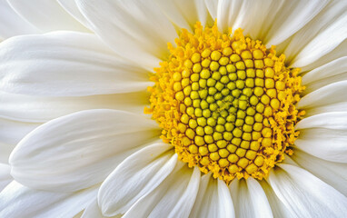 A cluster of blooming pink chrysanthemums on a background of soft green tones. The petals of the chrysanthemum are stacked in layers, with a yellow stamen in the center, which looks particularly brigh