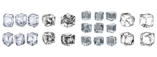 Vintage style ice cubes isolated on transparent background