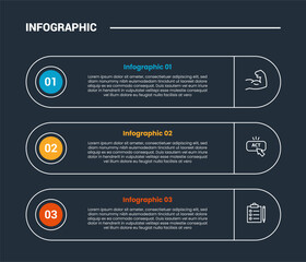 process stages workflow infographic dark outline for slide presentation with round rectangle stack with circle badge number with 4 point list