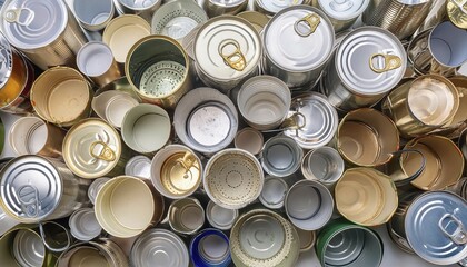 Symbol photo, waste, a large quantity of empty open tinplate cans on a heap, AI generated, AI generated