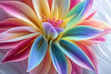Fototapeta premium Macro image of a colorful rainbow flower with intricate petal details on a clean white background, emphasizing its unique and bold beauty