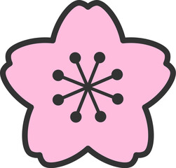 桜の花のアイコン（線画カラー）のイラスト