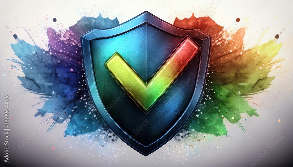 Aufkleber a colorful shield emblem with a check mark symbolizes security and protection, emphasizing trust and