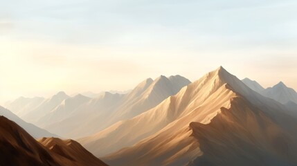 Naklejka premium Majestic mountain range painted in mocha mousse tones illuminated by golden sunlight at dusk transitioning into night
