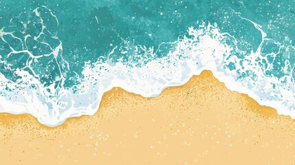 A serene beach scene with gentle waves lapping at the golden shore under a clear sky