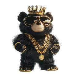 Cute Spectacled Bear in Hip Hop Style with Gold Chain Accessory and Crown for Fun and Quirky Art Projects